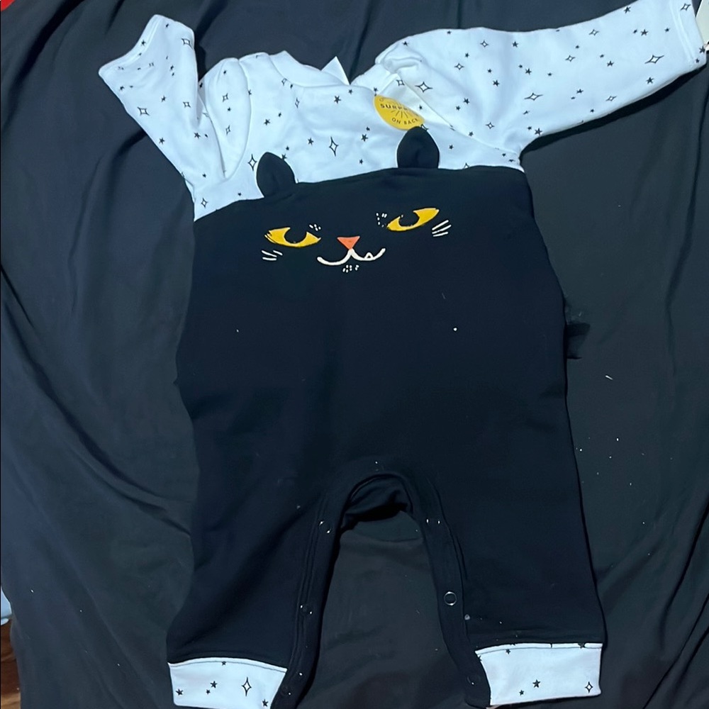Cat & Jack Black and White Footies with Cat Design